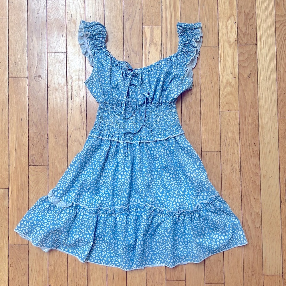 Smocked Printed Sleeveless A Line Dress - Light Blue S (Zaful) - Picture 5 of 11